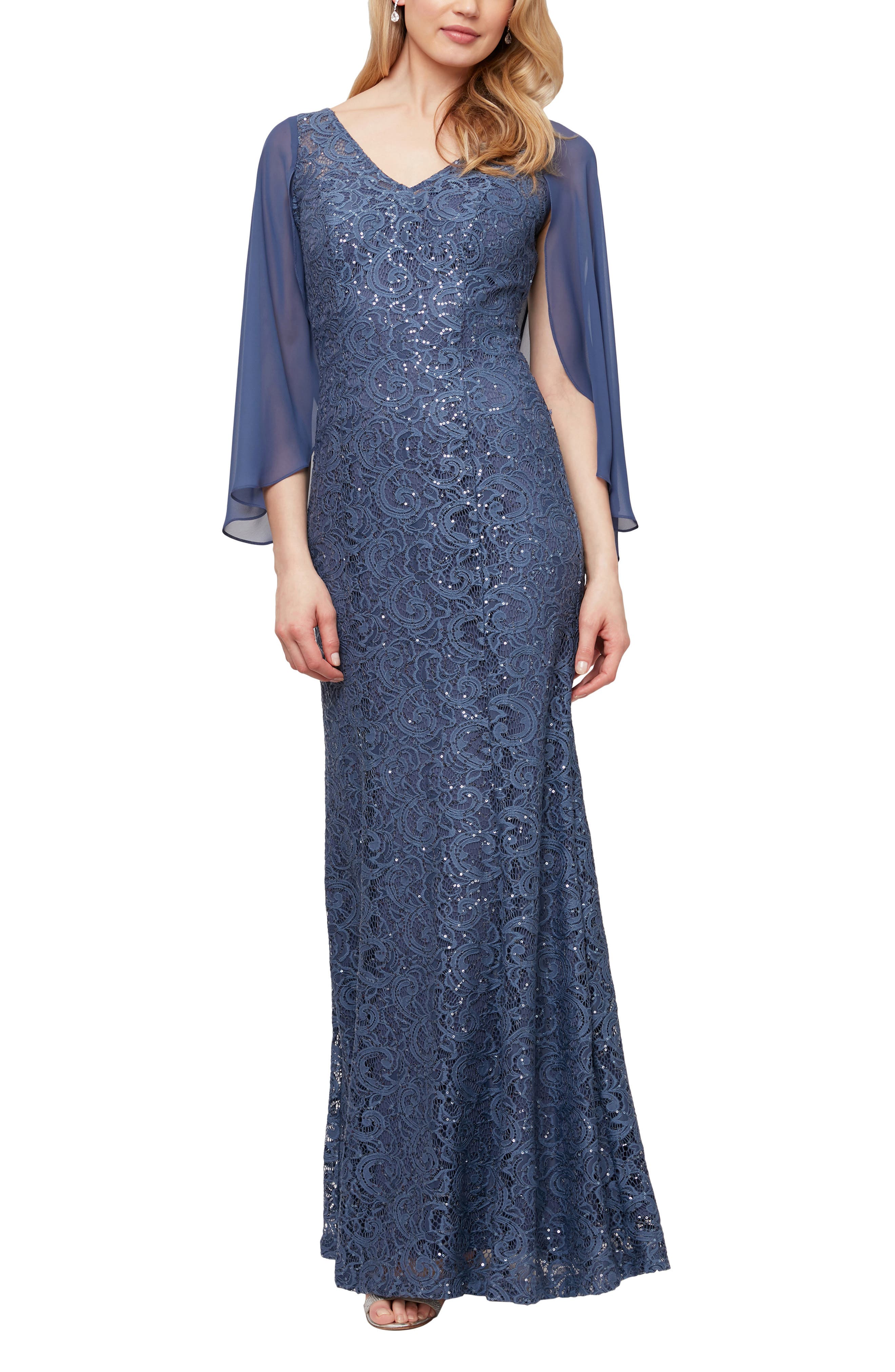 Alex Evenings Womens Long Lace Top Empire Waist Dress